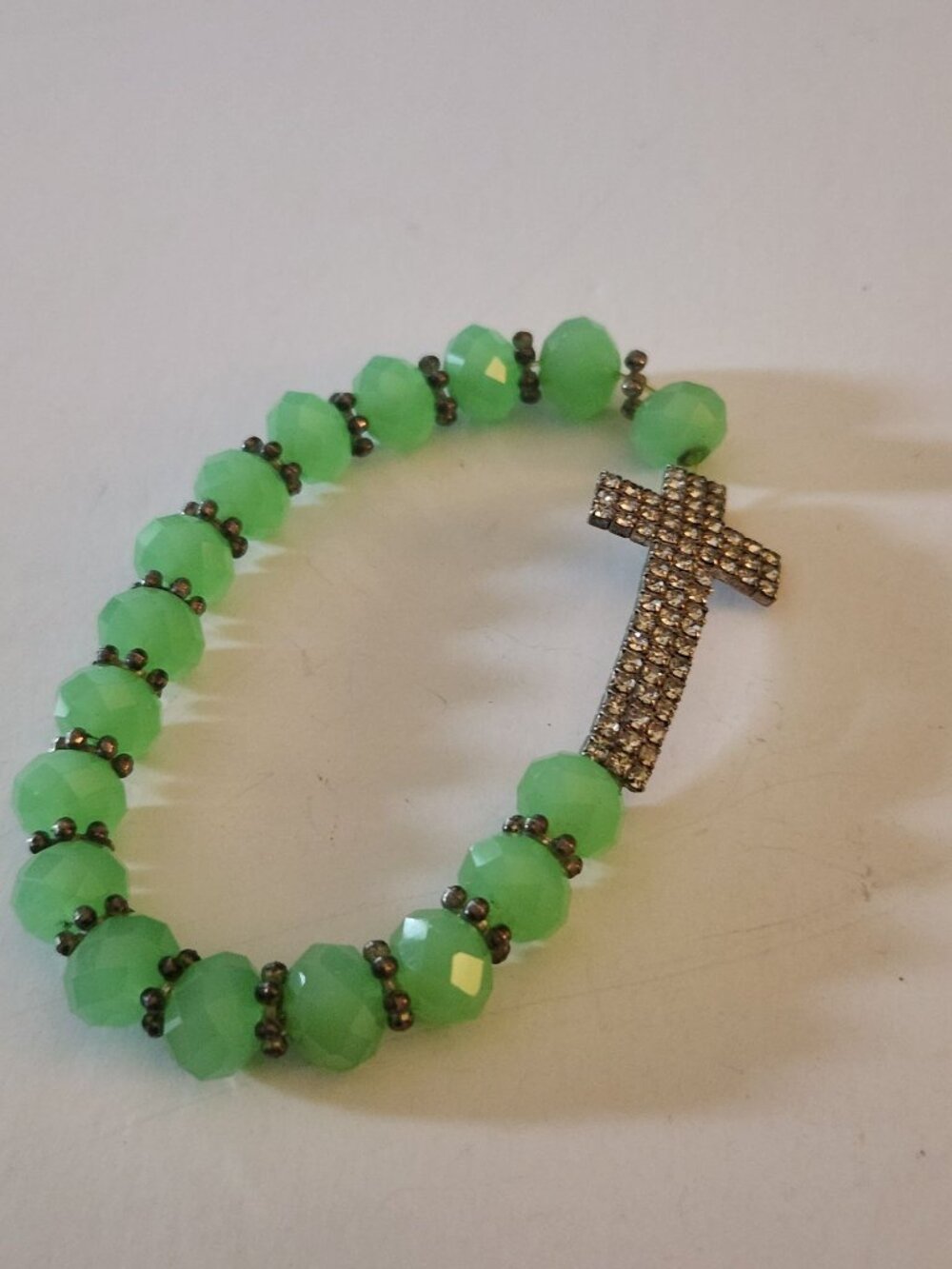 SIDEWAYS CROSS STRETCH CRYSTAL green BRACELET